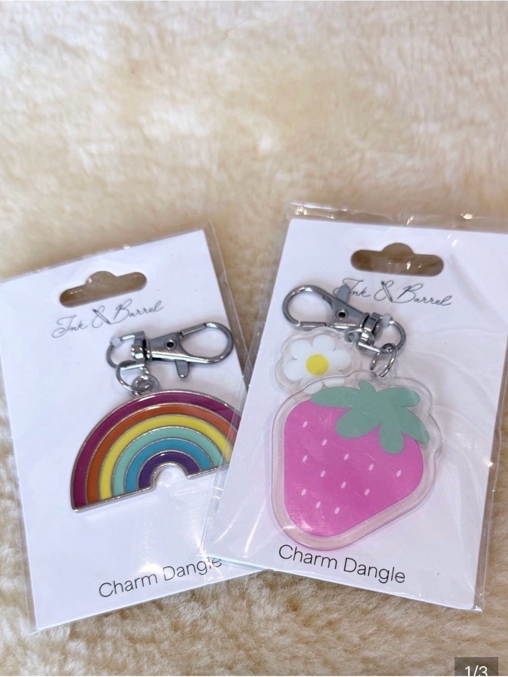 Kids Rainbow and Pink Strawberry Charm Dangle Keychains